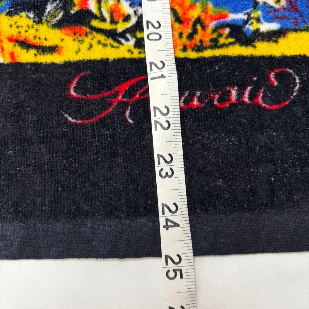 VTG Black Hawaii Hand Towel w Hook Sea Life Whales Dolphins Ocean Retro Colorful